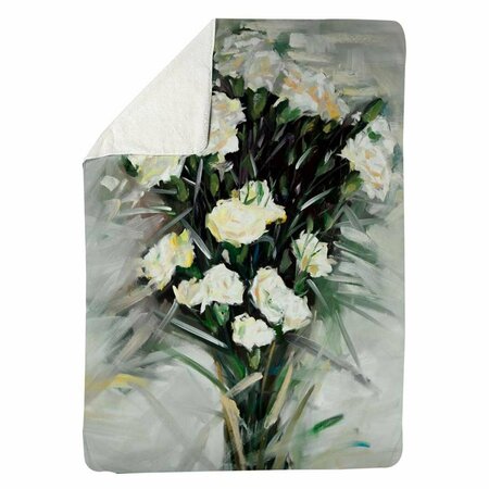 BEGIN HOME DECOR 60 x 80 in. Lisianthus White Bouquet-Sherpa Fleece Blanket 5545-6080-FL367
